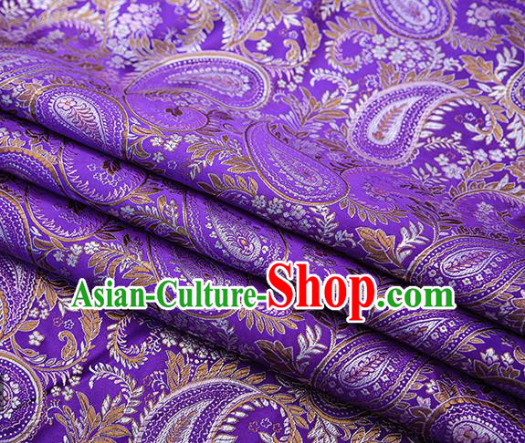 Traditional Chinese Tang Suit Purple Brocade Fabric Classical Loquat Flowers Pattern Design Material Satin Drapery