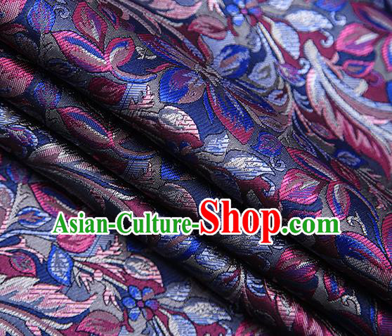 Traditional Chinese Tang Suit Navy Brocade Fabric Classical Petunia Pattern Design Satin Material Drapery