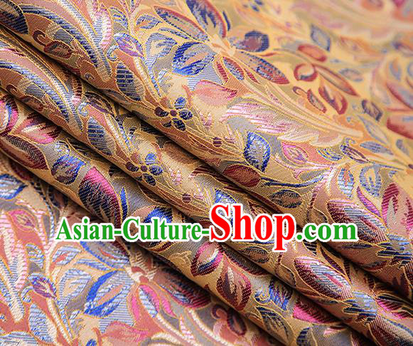 Traditional Chinese Tang Suit Golden Brocade Fabric Classical Petunia Pattern Design Satin Material Drapery