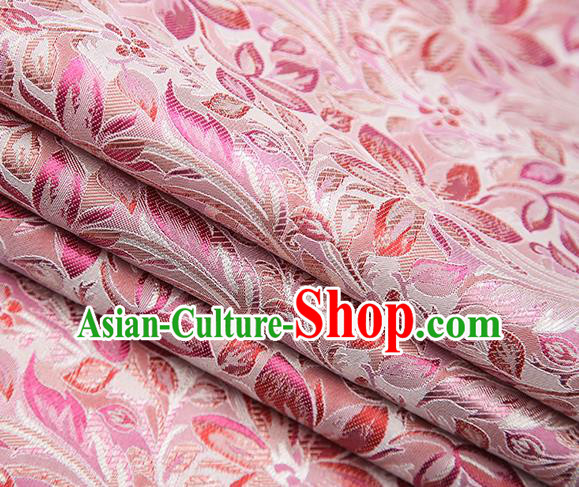 Traditional Chinese Tang Suit Pink Brocade Fabric Classical Petunia Pattern Design Satin Material Drapery