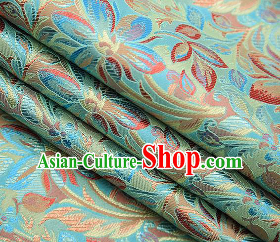 Traditional Chinese Tang Suit Light Green Brocade Fabric Classical Petunia Pattern Design Satin Material Drapery