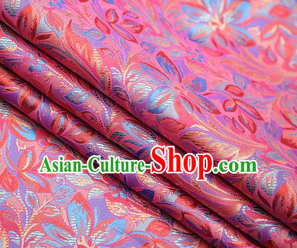 Traditional Chinese Tang Suit Peach Pink Brocade Fabric Classical Petunia Pattern Design Satin Material Drapery