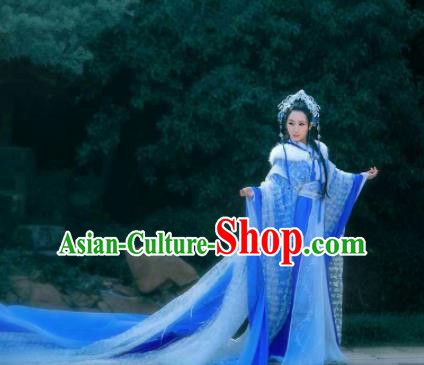 Asian Chinese Cosplay Princess Hanfu Dress Ancient Imperial Consort Embroidered Costumes and Headpiece Complete Set
