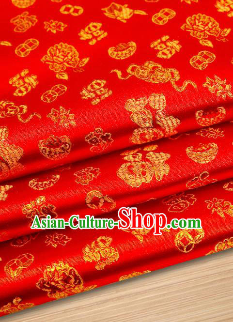Chinese Traditional Satin Classical Pattern Design Red Brocade Fabric Tang Suit Material Drapery