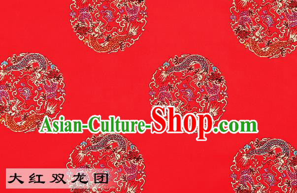 Chinese Traditional Red Satin Classical Dragons Pattern Design Brocade Fabric Tang Suit Material Drapery