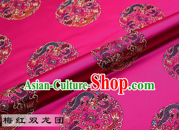 Chinese Traditional Rosy Satin Classical Dragons Pattern Design Brocade Fabric Tang Suit Material Drapery