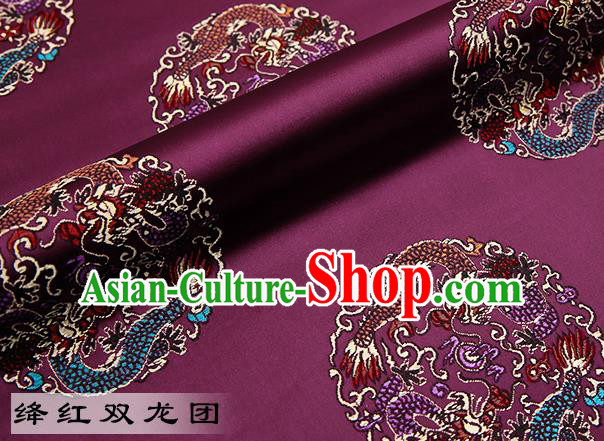 Chinese Traditional Amaranth Satin Classical Dragons Pattern Design Brocade Fabric Tang Suit Material Drapery