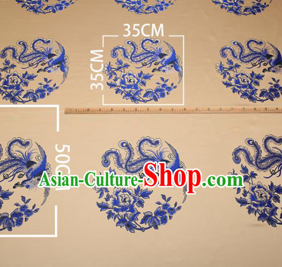 Chinese Traditional Cushion Khaki Satin Classical Phoenix Peony Pattern Design Brocade Fabric Material Drapery