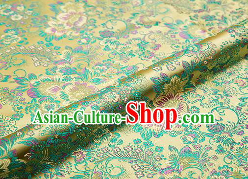 Light Golden Brocade Chinese Traditional Garment Fabric Classical Peony Pattern Design Satin Cushion Material Drapery