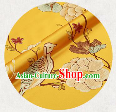 Embroidery Birds Yellow Brocade Chinese Traditional Garment Fabric Satin Cushion Material Drapery