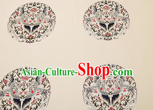 Top Grade Phoenix Pattern Beige Brocade Chinese Traditional Garment Fabric Cushion Satin Material Drapery
