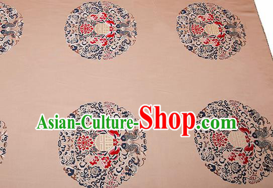 Top Grade Double Fishes Pattern Khaki Brocade Chinese Traditional Garment Fabric Cushion Satin Material Drapery