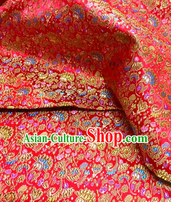 Top Grade Classical Cockscomb Pattern Red Brocade Chinese Traditional Garment Fabric Qipao Dress Satin Material Drapery