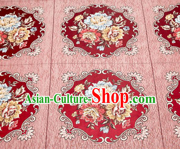 Top Grade Classical Flowers Pattern Wine Red Brocade Chinese Traditional Garment Fabric Cushion Satin Material Drapery