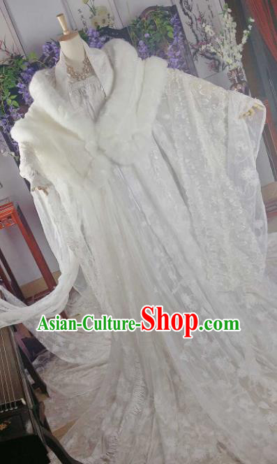 Chinese Ancient Cosplay Peri White Costumes Traditional Princess Embroidered Hanfu Dress for Women