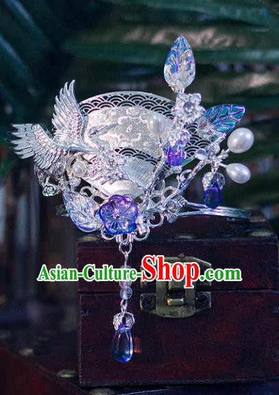 Top Grade Chinese Handmade Hairpins Crane Hair Crown Ancient Hanfu Hair Accessories for Women