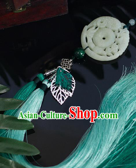 Chinese Traditional Handmade Waist Accessories Palace Carving Fish Jade Pendant for Men
