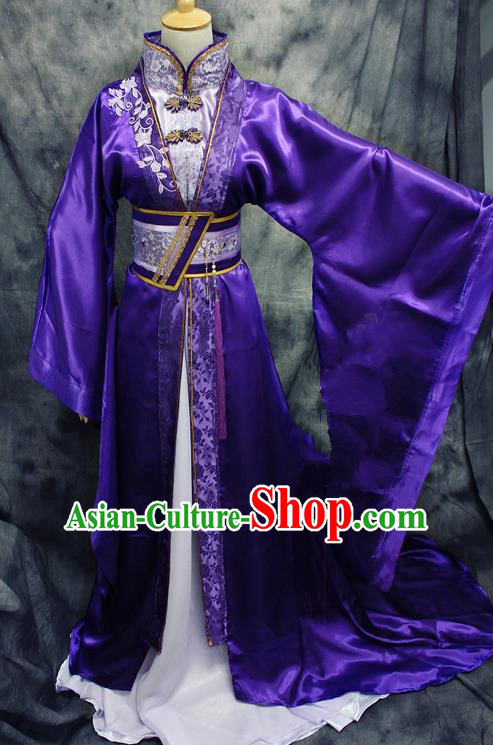 Asian Chinese Ancient Prince Swordsman Purple Costumes Traditional Cosplay Nobility Childe Hanfu Clothing for Men