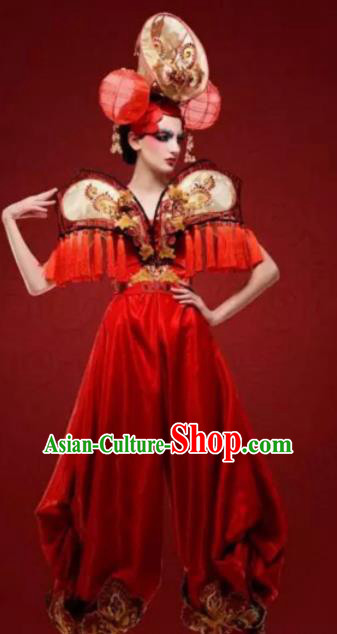 Top Grade Halloween Costumes Chinese Stage Performance Cosplay Red Full Dress for Women