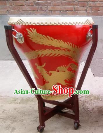 Chinese Traditional Handmade Drums Folk Dance Lion Dance Drum Printing Dragon Phoenix Red Cowhide Drums