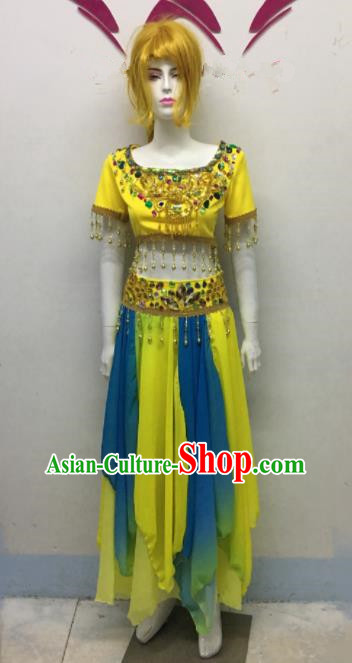 Chinese Ethnic Costumes Traditional Uyghur Nationality Embroidered Dress for Women