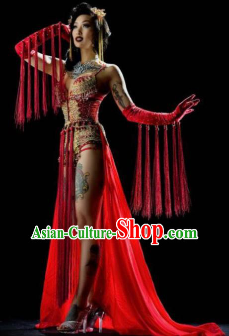 Top Grade Halloween Costumes Stage Performance Red Swimsuit Sexy Clothing for Women