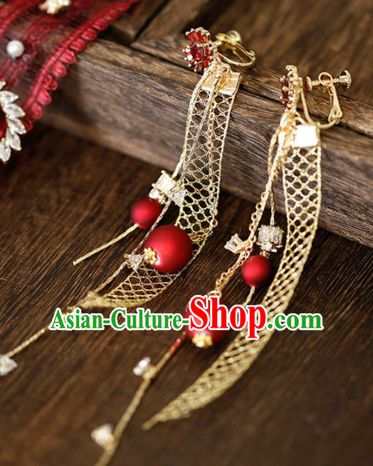 Top Grade Handmade Golden Earrings Bride Jewelry Accessories for Women