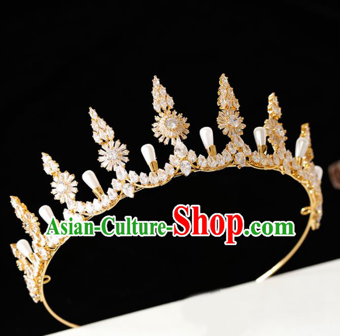 Top Grade Handmade Bride Golden Crystal Royal Crown Hair Accessories for Women