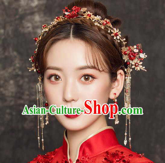 Chinese Traditional Xiuhe Suit Handmade Hair Accessories Ancient Palace Golden Hairpins for Women