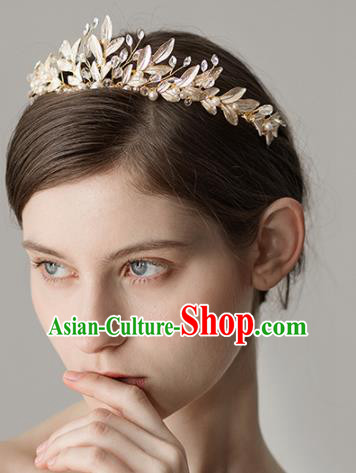 Top Grade Handmade Bride Golden Leaf Royal Crown Hair Accessories for Women