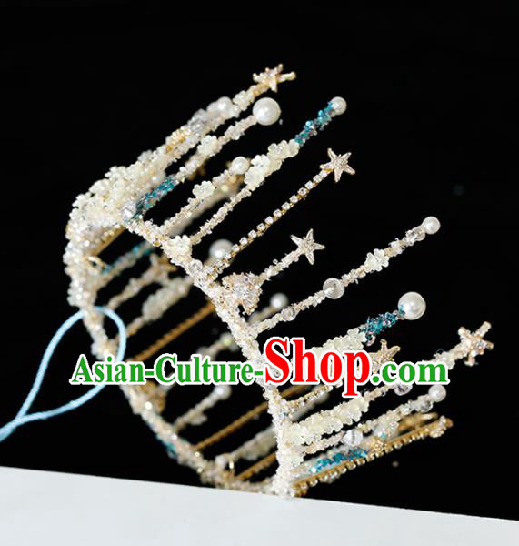 Top Grade Handmade Bride Beads Royal Crown Hair Accessories for Women