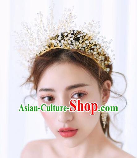 Top Grade Handmade Bride Beads Royal Crown Baroque Hair Accessories for Women