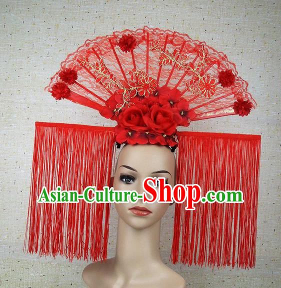 Top Grade Handmade Chinese Red Tassel Palace Hair Clasp Headdress Traditional Hair Accessories for Women