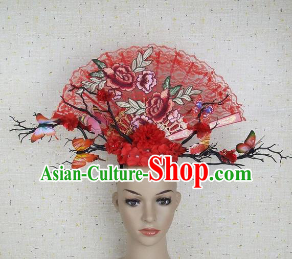 Top Grade Handmade Chinese Embroidered Peony Palace Hair Clasp Headdress Traditional Hair Accessories for Women
