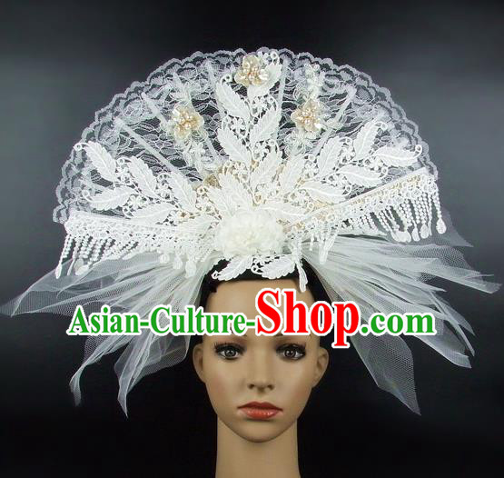 Top Grade Handmade Chinese White Lace Palace Hair Clasp Traditional Hair Accessories Headdress for Women