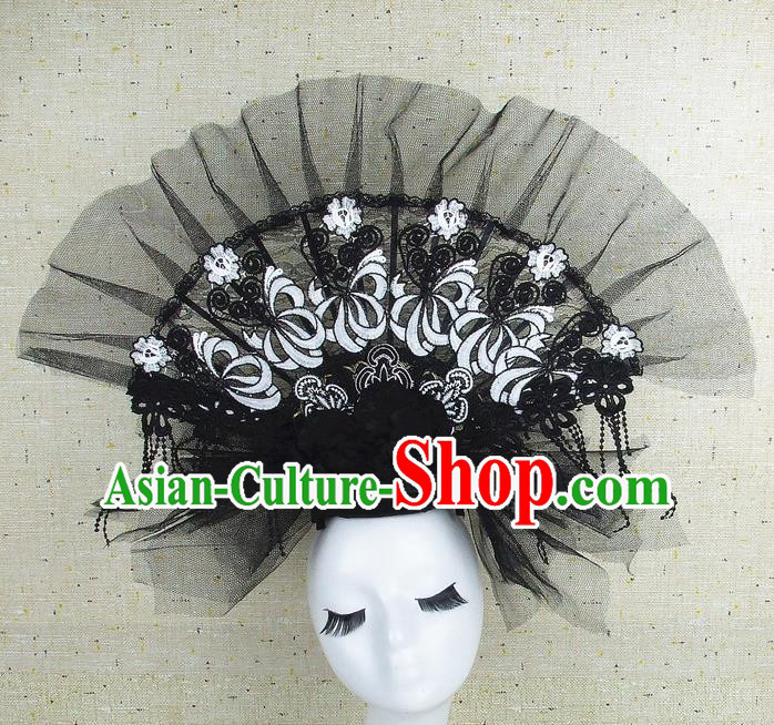 Top Grade Handmade Chinese Black Veil Palace Hair Clasp Traditional Hair Accessories Headdress for Women