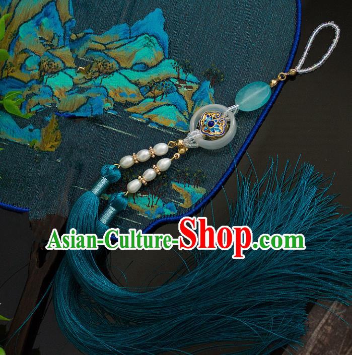 Chinese Traditional Handmade Palace Pearls Waist Accessories Green Tassel Jade Pendant