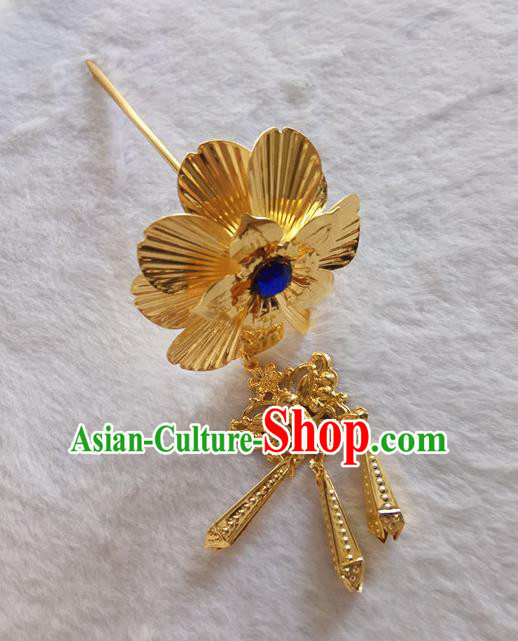 Chinese Ethnic Dai Nationality Hair Accessories Traditional Folk Dance Golden Flower Hairpins for Women