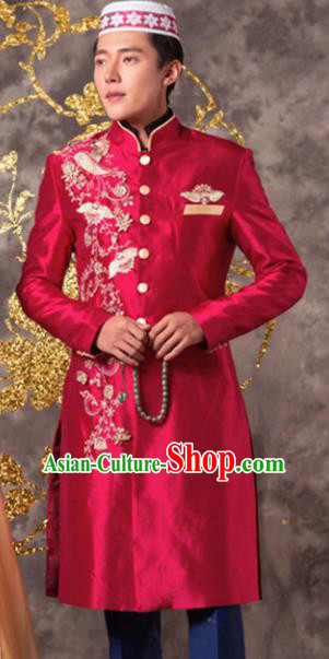 Chinese Ethnic Wedding Costumes Traditional Hui Nationality Bridegroom Red Clothing for Men