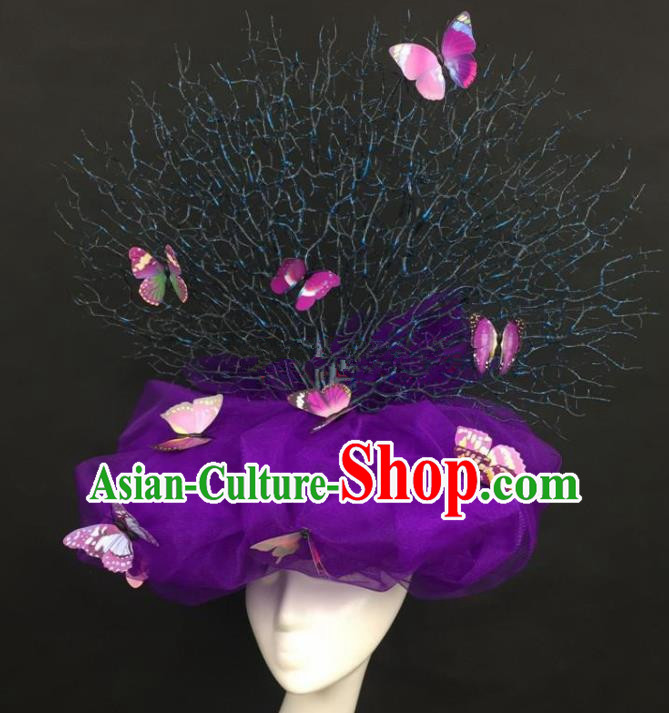 Top Grade Catwalks Hair Accessories Halloween Brazilian Carnival Purple Butterfly Veil Headdress for Women