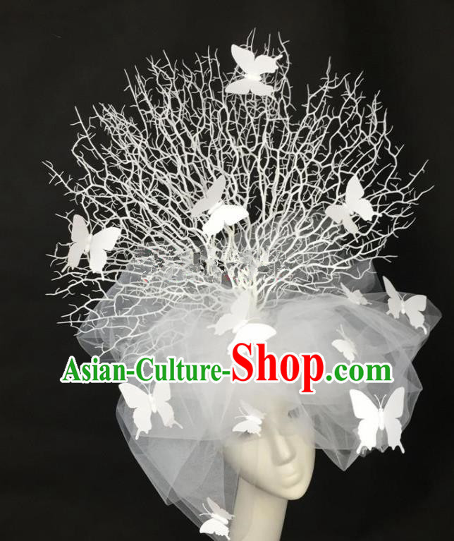 Top Grade Catwalks Hair Accessories Halloween Brazilian Carnival White Butterfly Veil Headdress for Women