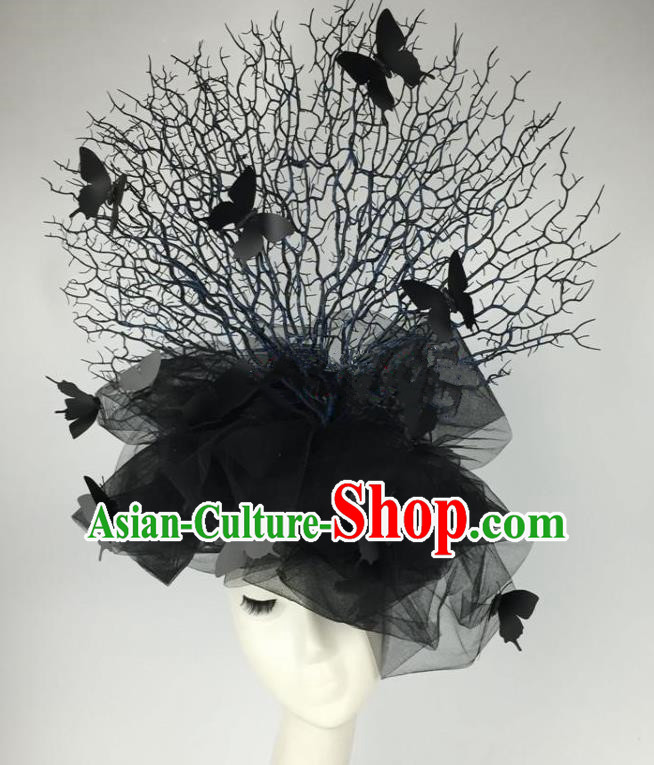 Top Grade Catwalks Hair Accessories Halloween Brazilian Carnival Black Butterfly Veil Headdress for Women