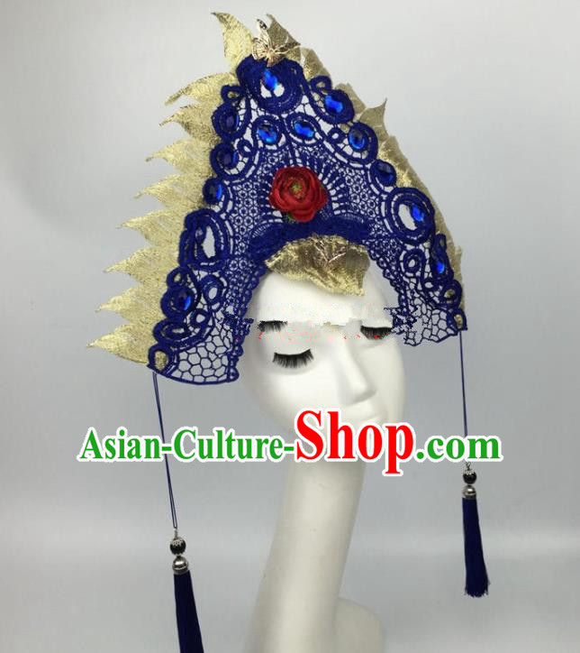 Top Grade Catwalks Hair Accessories Halloween Brazilian Carnival Blue Lace Headdress for Women