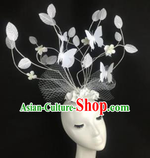 Top Grade Halloween Catwalks Hair Accessories Brazilian Carnival White Leaf Headdress for Women