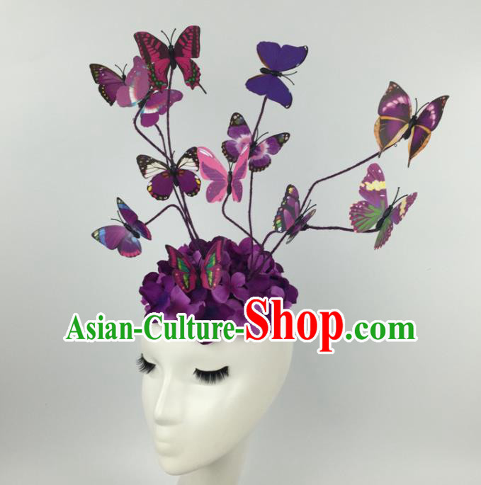 Top Grade Catwalks Hair Accessories Halloween Brazilian Carnival Purple Butterfly Headdress for Women