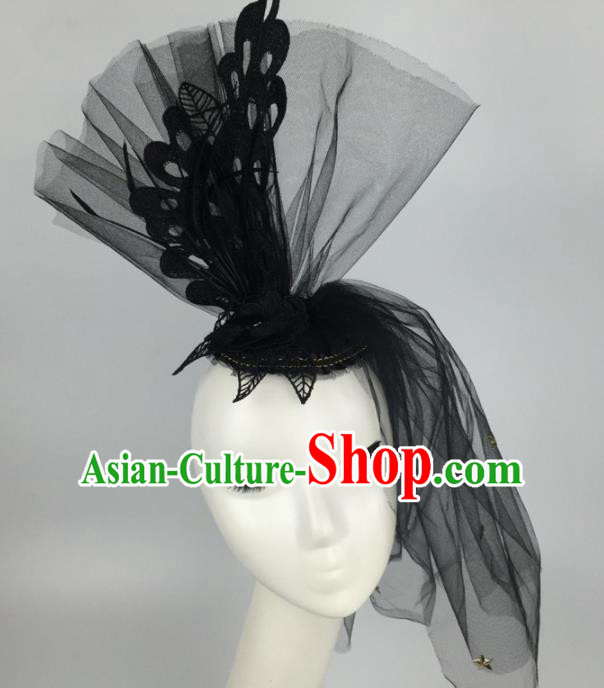 Top Grade Halloween Catwalks Headdress Brazilian Carnival Black Veil Hair Accessories for Women