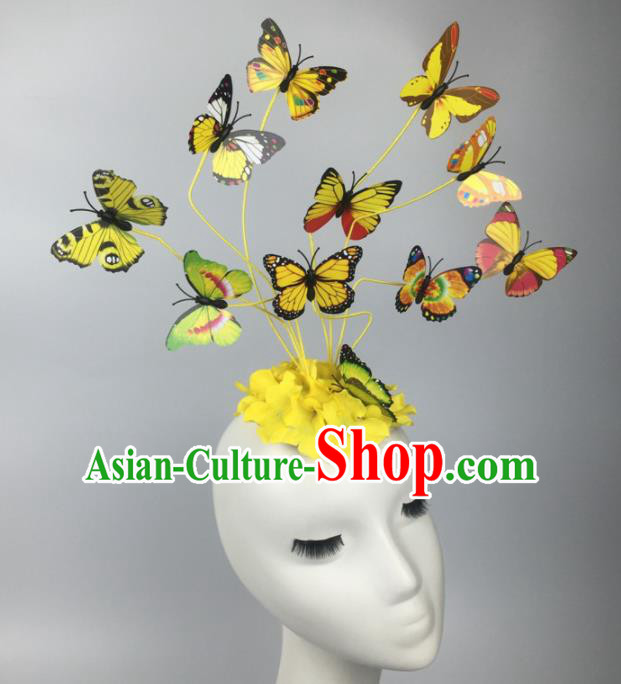 Top Grade Halloween Catwalks Headdress Brazilian Carnival Yellow Butterfly Hair Accessories for Women