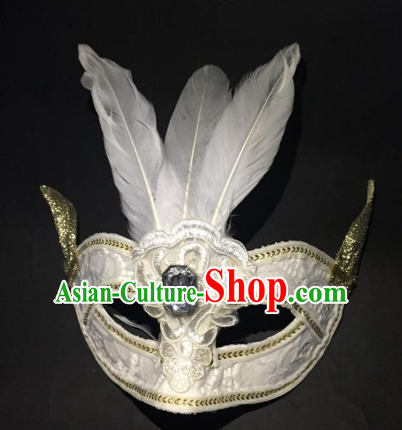 Halloween Exaggerated Accessories Catwalks White Feather Masks for Women