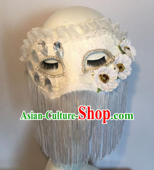 Halloween Exaggerated Accessories Catwalks White Tassel Masks for Women