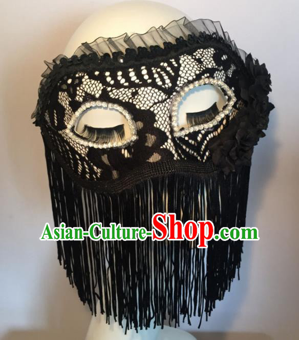 Halloween Exaggerated Accessories Catwalks Black Tassel Masks for Women